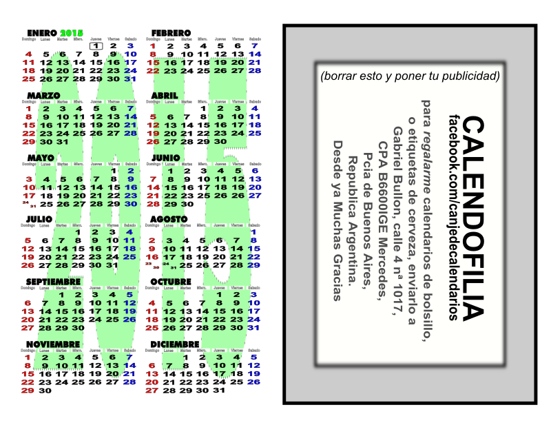 Calendario de bolsillo 2015 - modelo 3