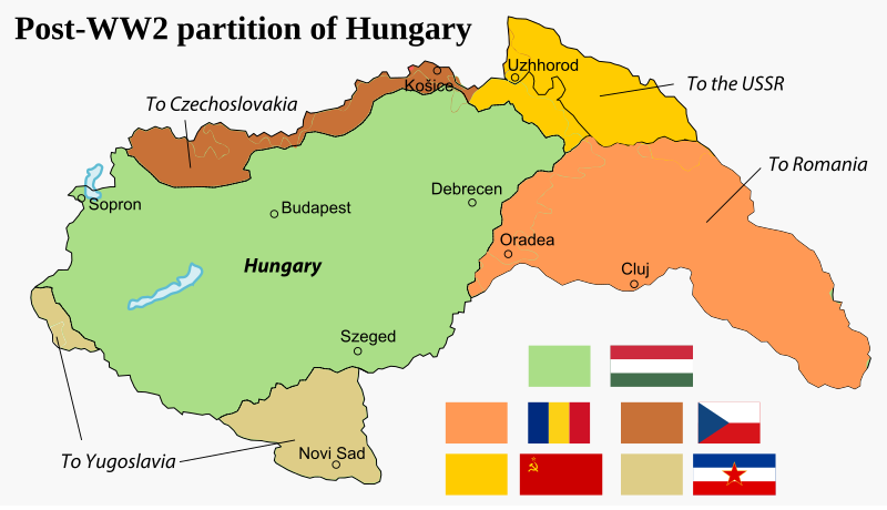 Partition of the Kingdom of Hungary after WW2, 1945.