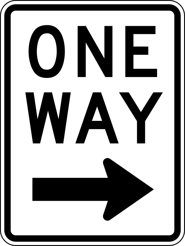 One Way Right traffic sign, vertical