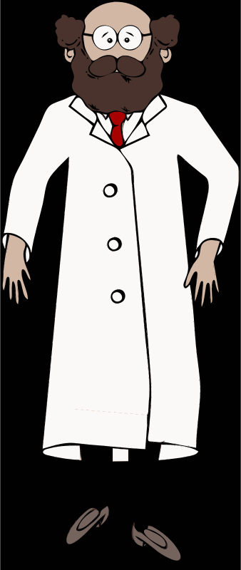 lab coat worn by scientist with brown beard