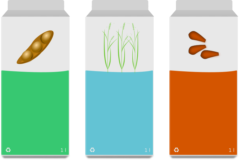 Vegan milk - Almond, rice and soya - Lait de soja, de riz et d'amende