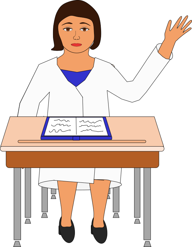 girl raising her hand at a desk