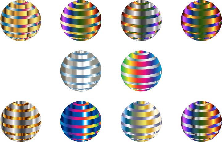 Set Of 10 Shiny Metallic 3D Spheres