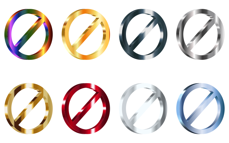 3D Shiny Metallic No Signs (Set Of 8)