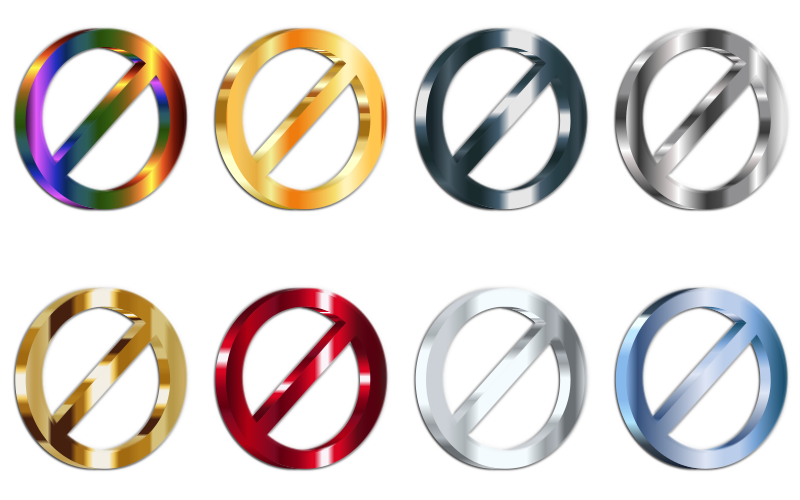 3D Shiny Metallic No Signs (Set Of 8) With Shading