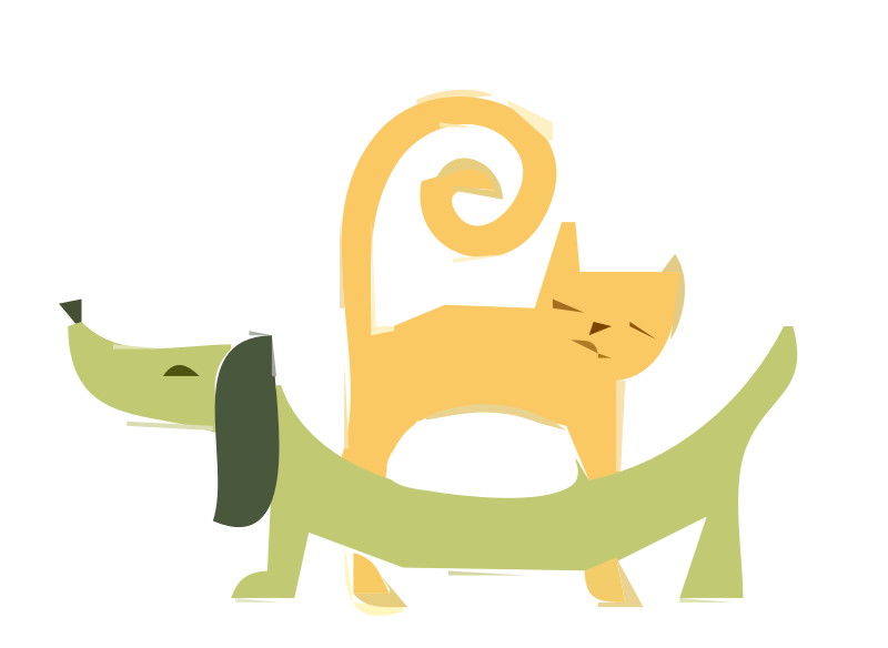 Yellow Cat and Green Dachshund