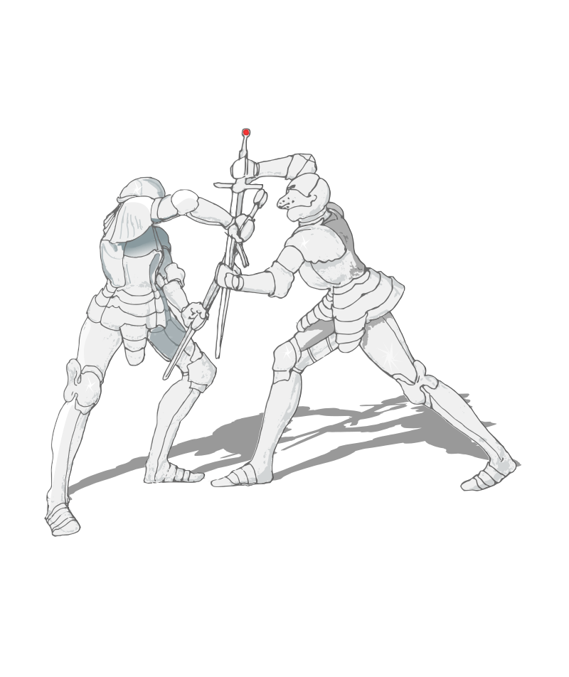 2 people fighting with swords