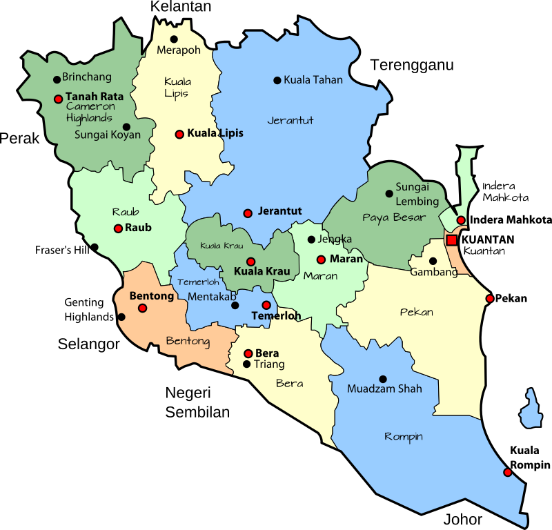 Parliamentary map of Pahang, Malaysia