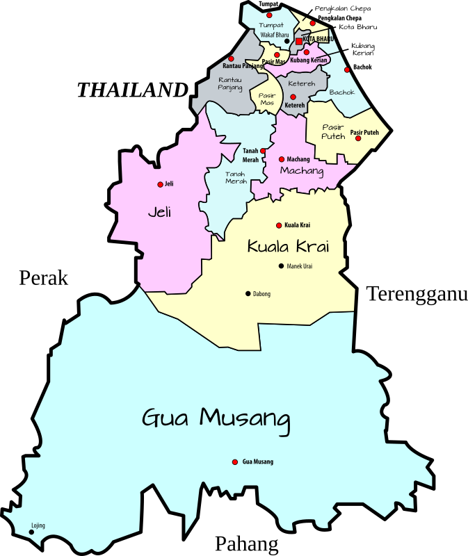 Parliamentary map of Kelantan, Malaysia