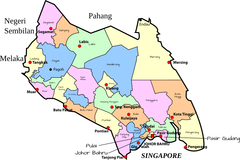 Parliamentary map of Johor, Malaysia