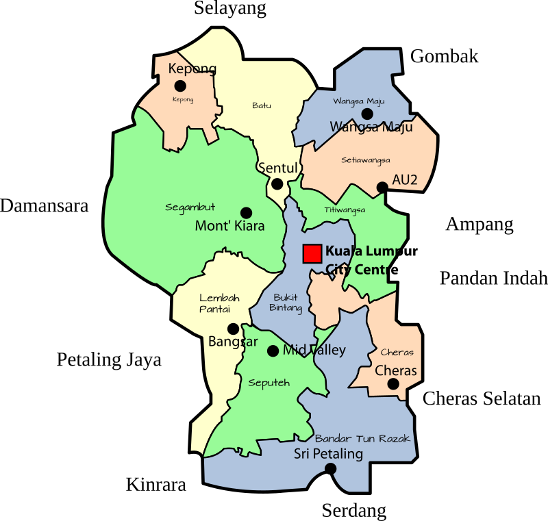 Parliamentary Map Of The Federal Territory Of Kuala Lumpur Malaysia