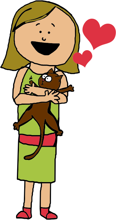 Cartoon Girl Hugging Cat