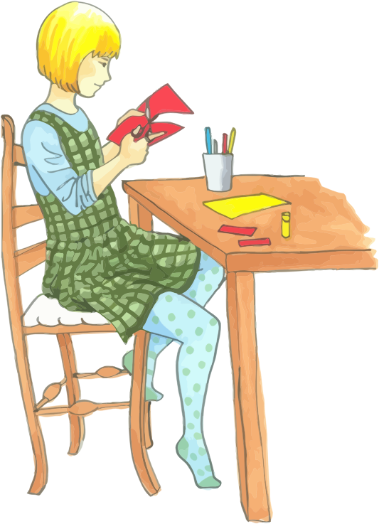 Blonde Girl Doing Crafts At A Table