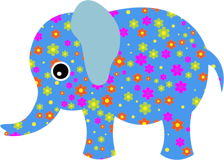 Retro Floral Elephant Blue