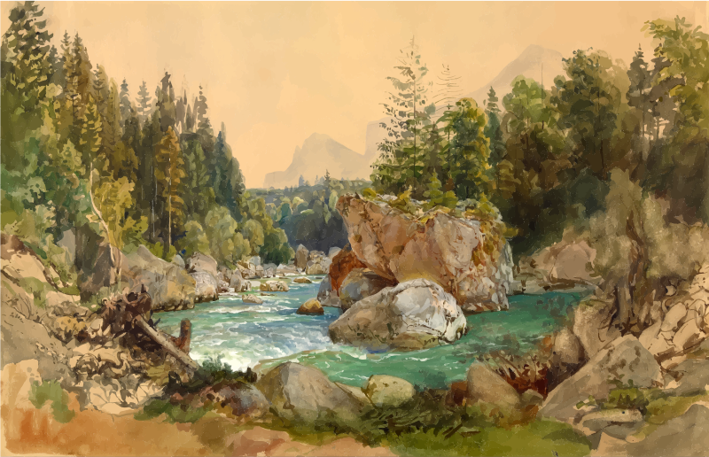 Wooded River Landscape in the Alps Thomas Ender