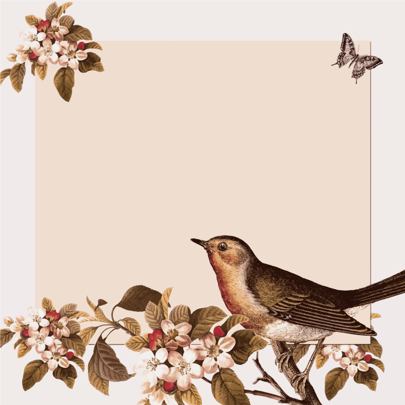 Vintage Bird And Floral Background - Openclipart