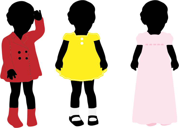 3 Girls Wearing Colorful Dresses Silhouette