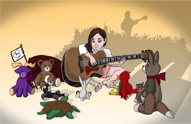 Girl Playing Guitar For Animals - Openclipart