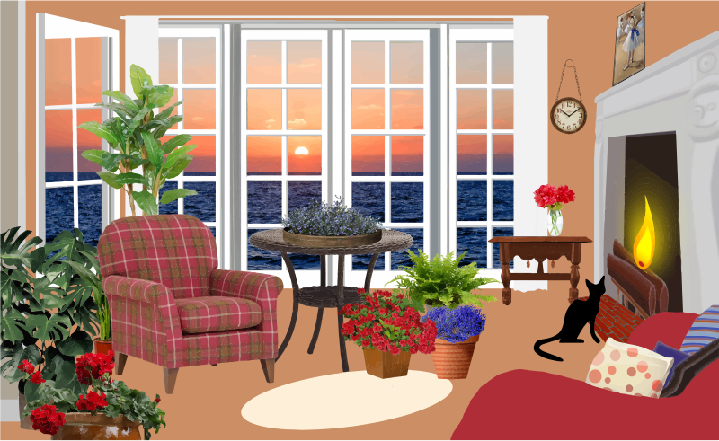 Fictional Living Room With An Ocean View