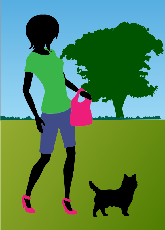 Woman Walking Dog In Park