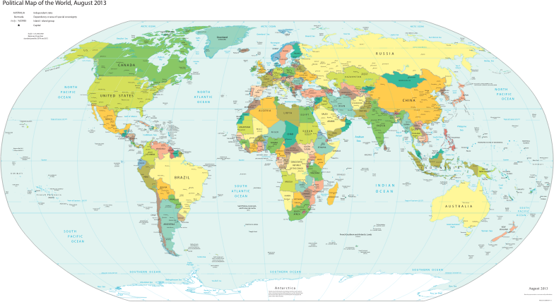 CIA World Fact Book Political World Map 2013