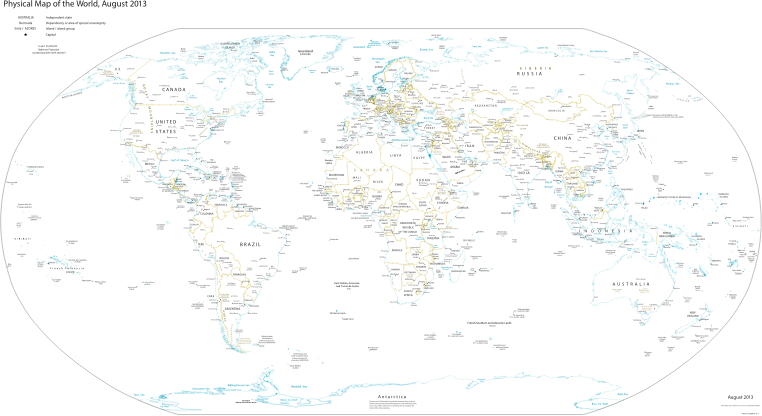 CIA World Fact Book Physical World Map 2013