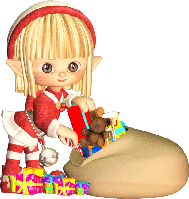 Cartoon Elf With Christmas Gifts