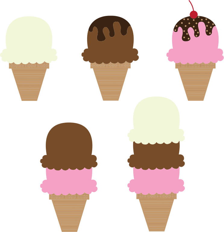 Various Flavors Ice Cream Cones