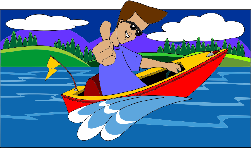 Thumbs Up Boy In Speed Boat With Landscape - Openclipart