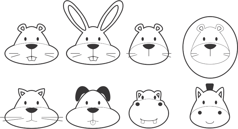 Animal Heads Line Art - Openclipart