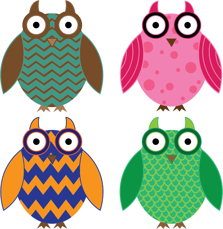 Four Colorful Owls