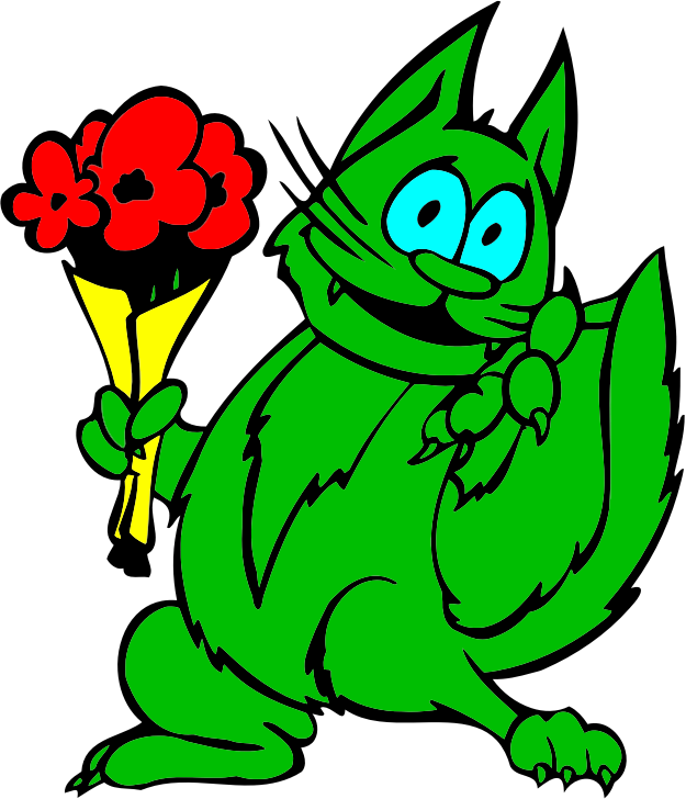 Green Cat With Flowers