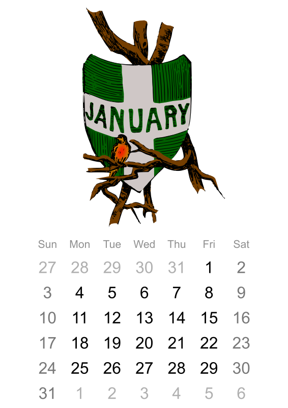 2016 January calendar