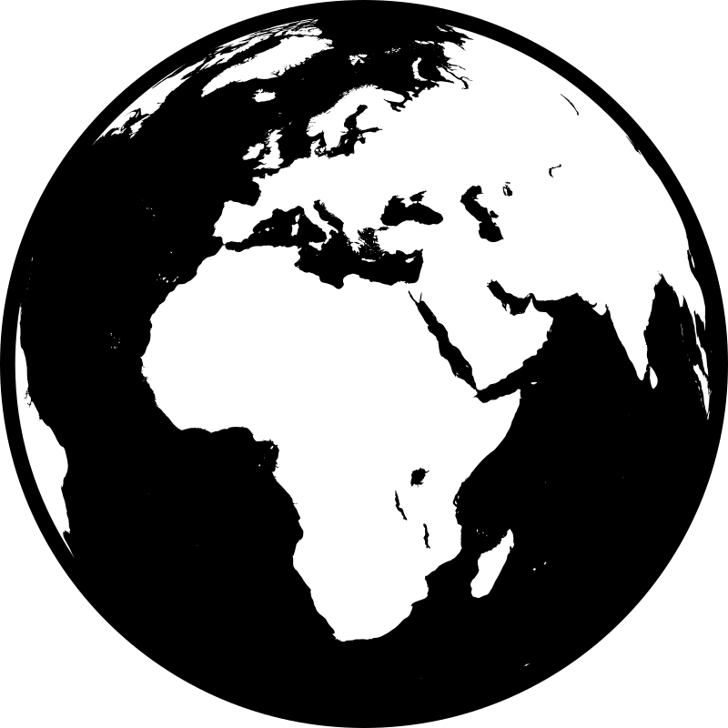 Globe showing Africa, Asia and Europe in black and white (detailed)