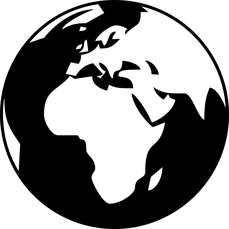 Simple globe showing Africa, Asia and Europe in black and white