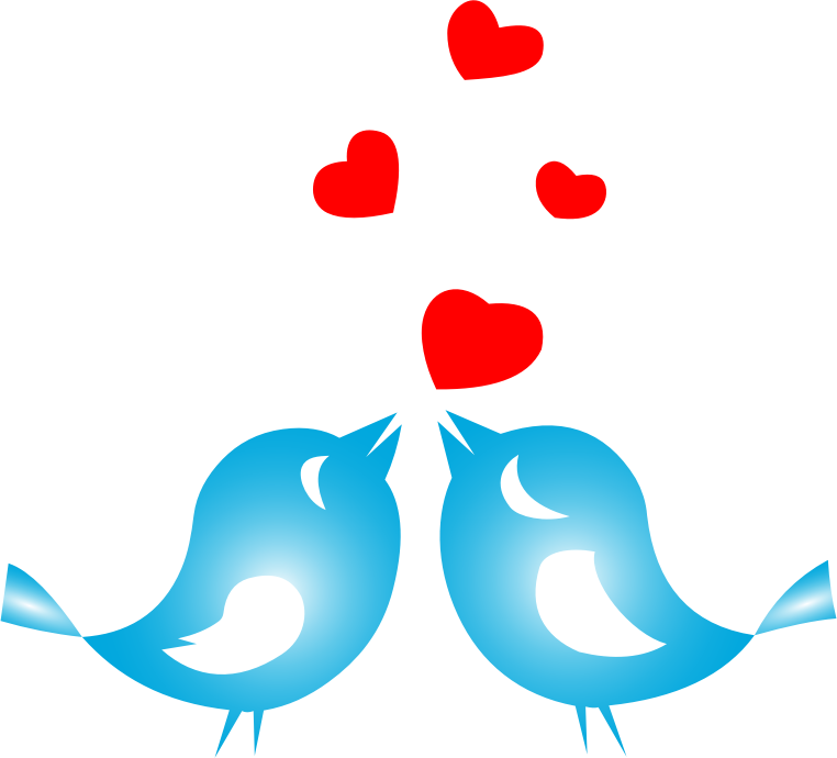 Colored Love Birds With Hearts