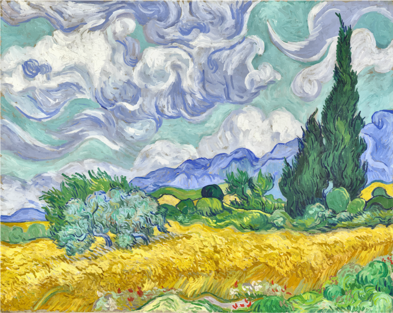 Wheat Field with Cypresses Vincent Van Gogh Contrast Enhanced