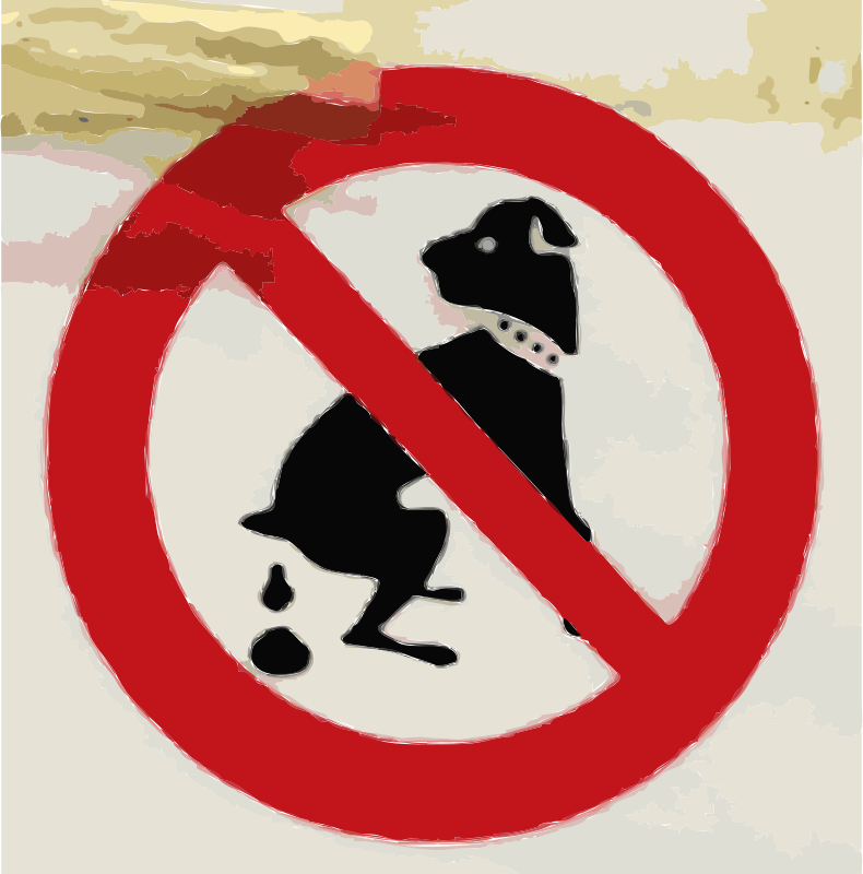 Dog pooping not allowed sign