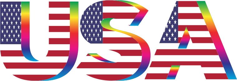 USA Flag Typography Rainbow No Background