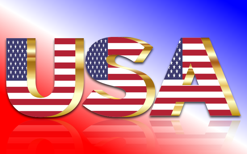 USA Flag Typography Gold With Reflection