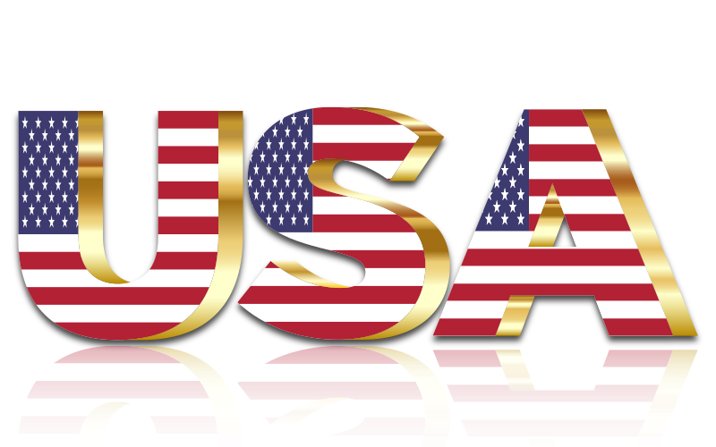 USA Flag Typography Gold With Reflection No Background