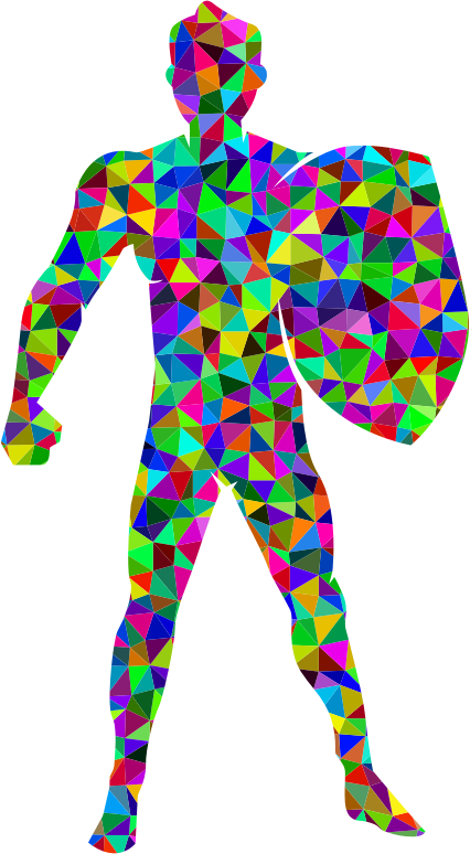 Prismatic Low Poly Man With Shield