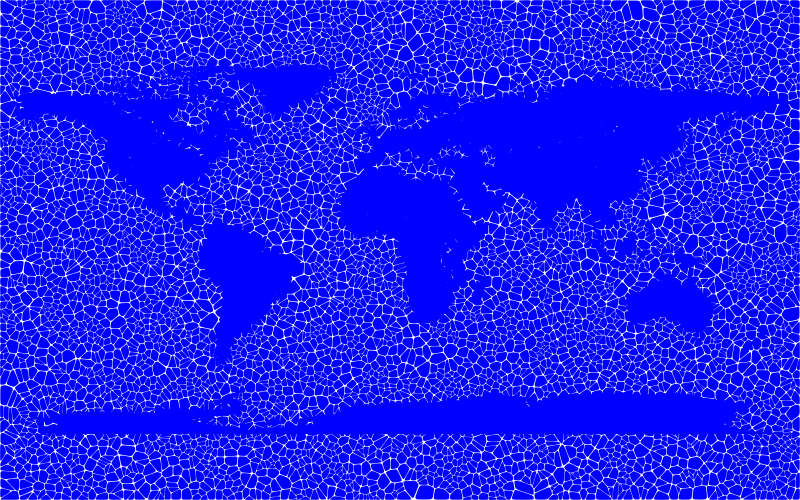 Inverse Tiled Wireframe World Map Blue