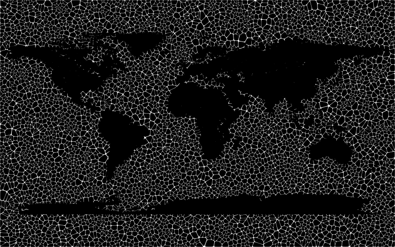 Inverse Tiled Wireframe World Map Black