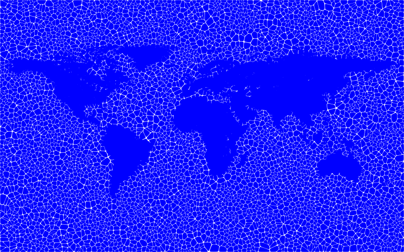 Inverse Tiled Wireframe World Map Minus Antarctica Blue