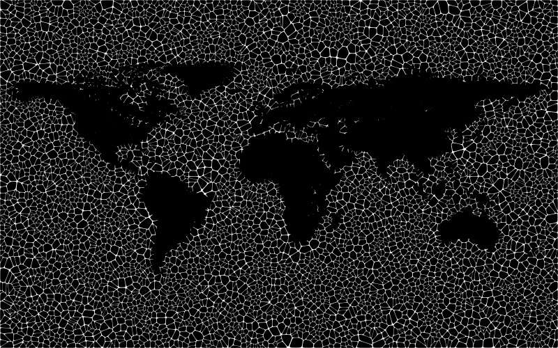 Inverse Tiled Wireframe World Map Minus Antarctica Black