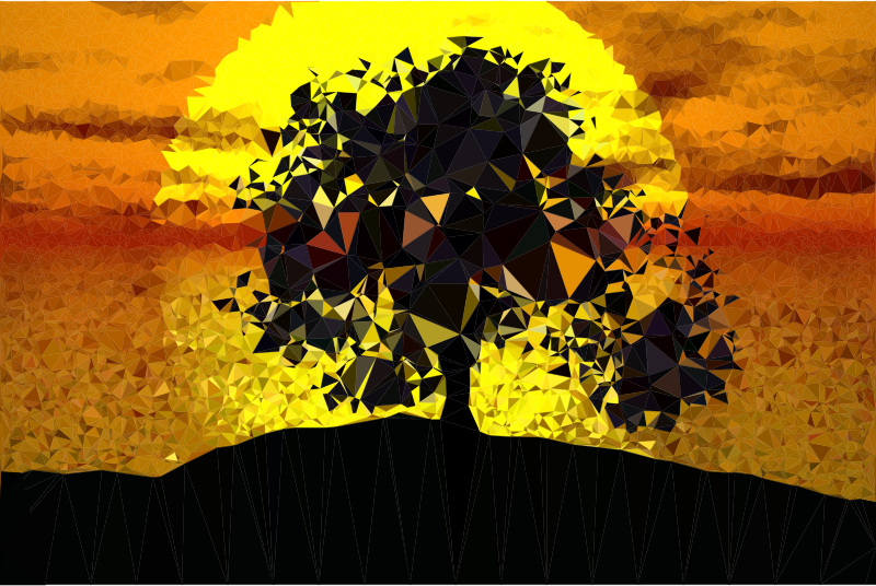 Low Poly Tree Silhouette Sunset