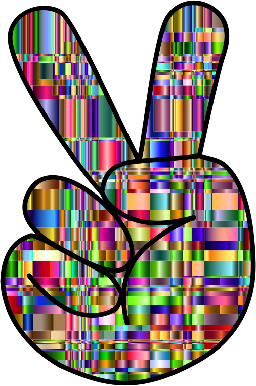 Checkered Chromatic Comic Hand Peace Sign