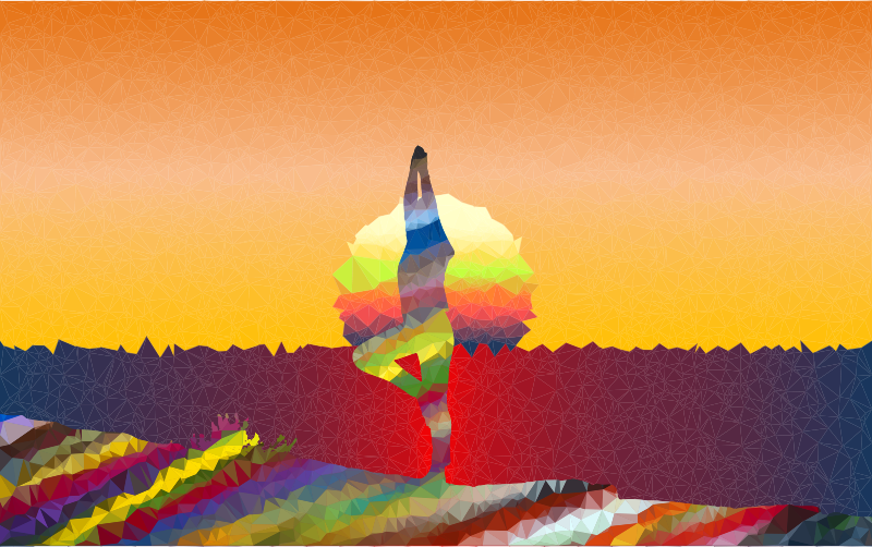 Low Poly Prismatic Streaked Female Yoga Pose Sunset