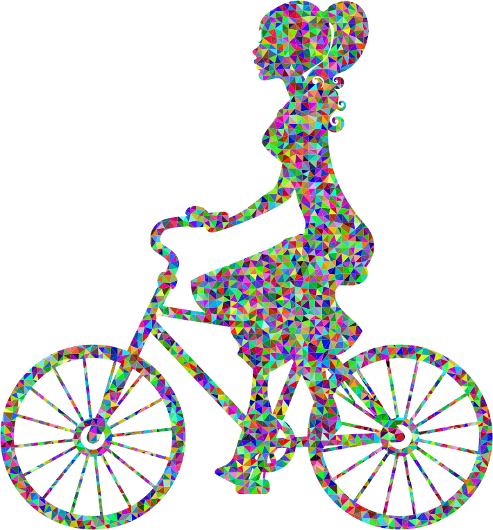 Low Poly Prismatic Girl On Bike High Detail